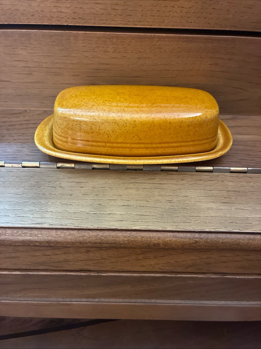 Vintage MCM Ceramic Speckled Harvest Cortez Gold Brown Butter Dish Keeper + Lid